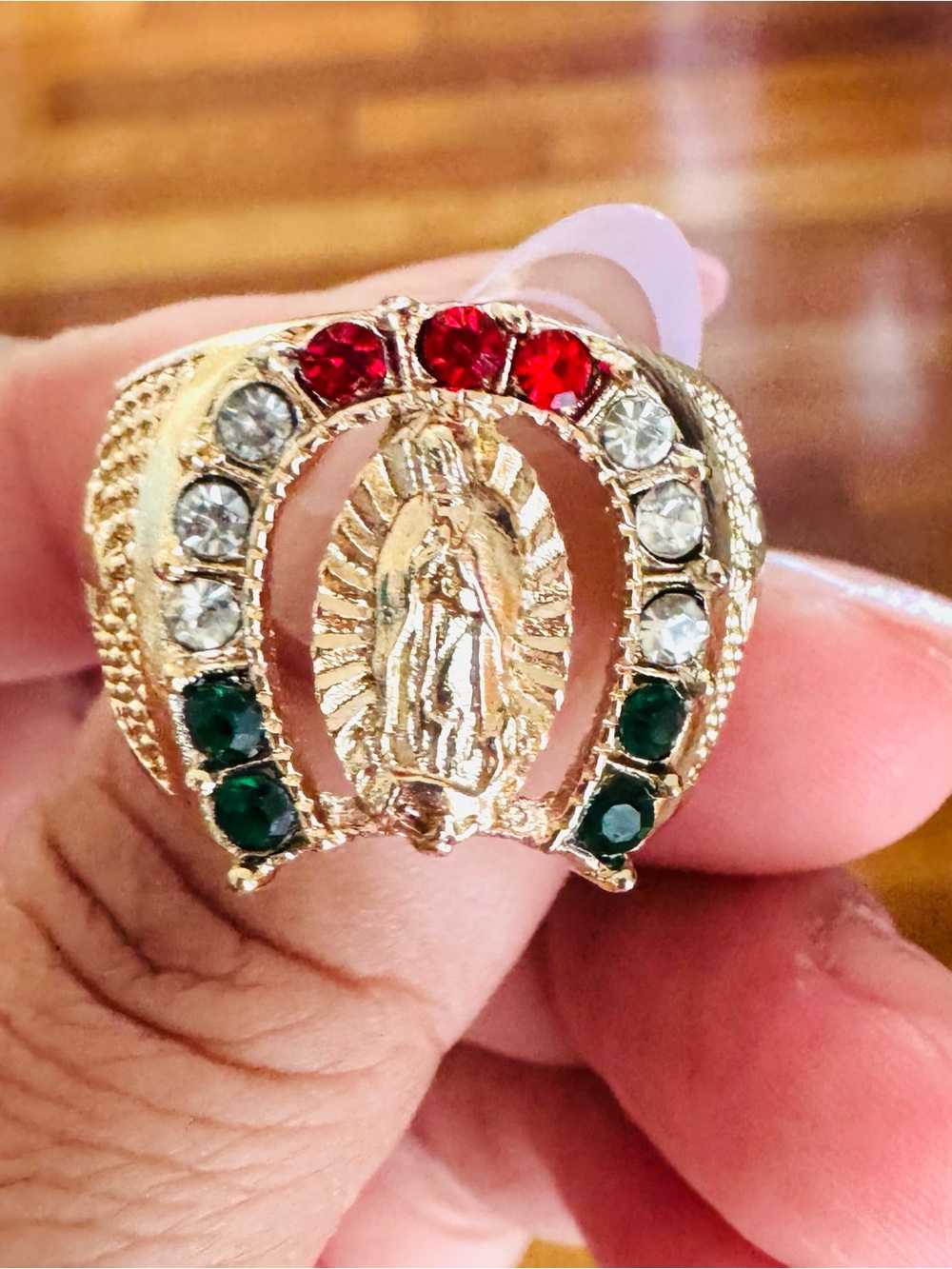 14K Gold Plated Horseshoe Virgin Mary Ring. Size 10